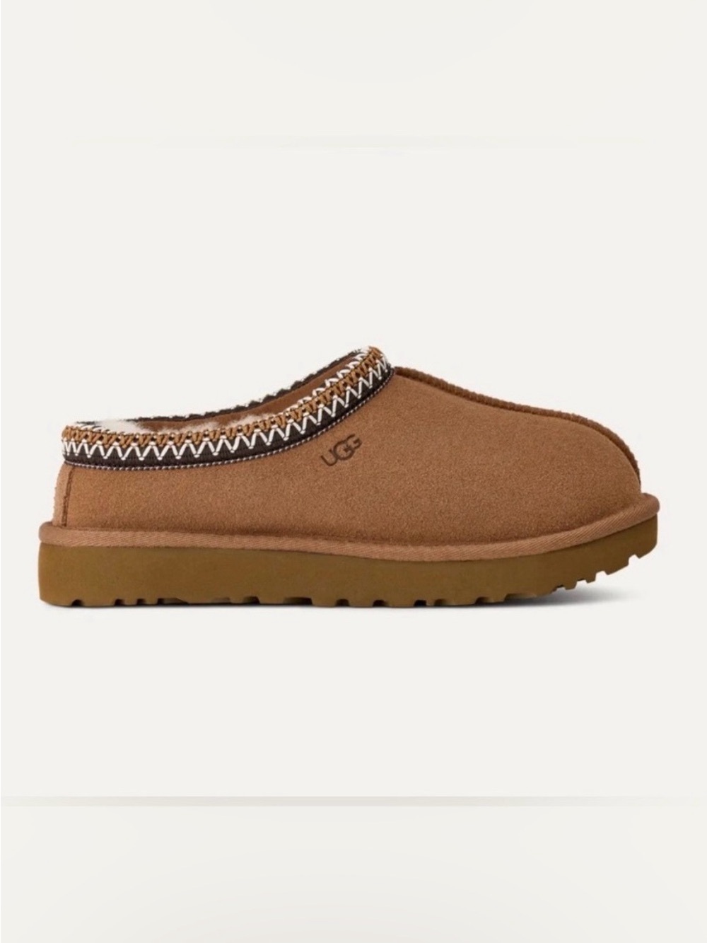 UGG Chestnut Brown Suede Slip-On Ankle Clog with Trim
